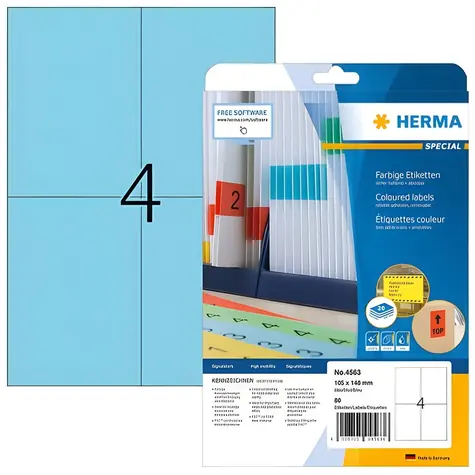 HERMA Etikety A4 modré 105x148 mm / Etikety / papír matný / snímatelné / 80 ks