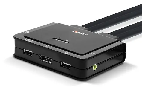 Lindy KVM přepínač 2 porty DisplayPort a USB-C černá / KVM přepínač / 4K 60Hz / USB 2.0 / audio