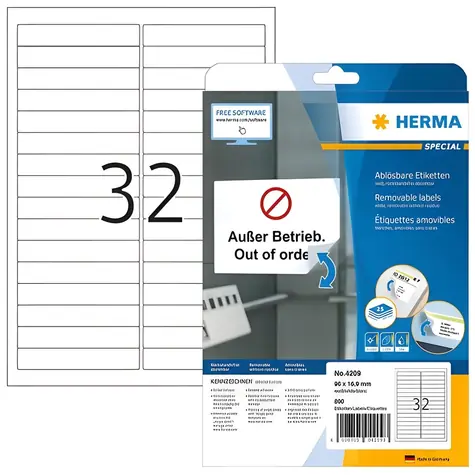 HERMA Univerzální etikety 96x16,9 mm / bílé, snímatelné / 25 listů / 800 ks