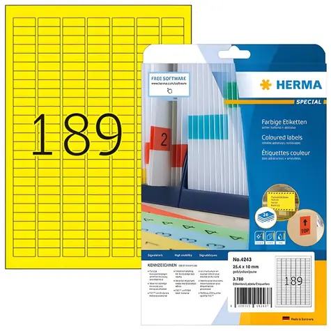 HERMA Víceúčelové etikety žluté 25,4x10 mm / snímatelné, papír matný / 20 listů / 3780 ks