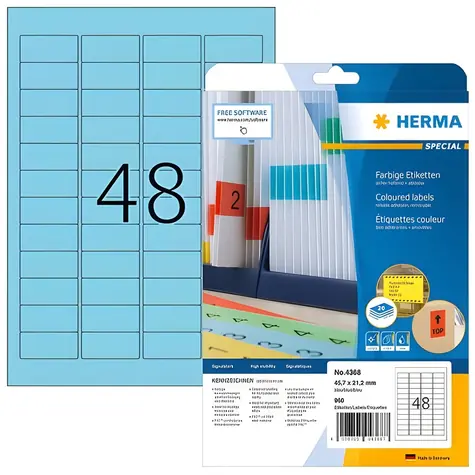 HERMA Víceúčelové etikety modré 45,7x21,2 mm / snímatelné, papír matný / 20 listů / 960 ks
