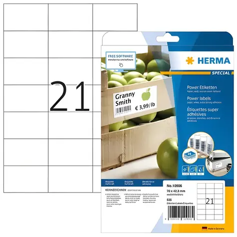 HERMA Etikety extrémně přilnavé 70x42,3 mm / Etikety / A4 / bílé / 525 ks / 25 listů