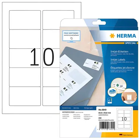 HERMA Etikety pro inkoustové tiskárny 83,8x50,8 mm / Etikety / A4 / bílé / 250 ks