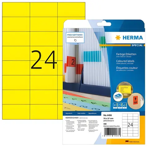 HERMA Etikety A4 žluté 70x37 mm / Etikety / papír matný / snímatelné / 480 ks