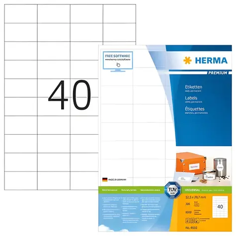 Herma Etikety A4 52,5x29,7 mm bílé / Etikety / papír matný / laser & inkjet / 8000 ks