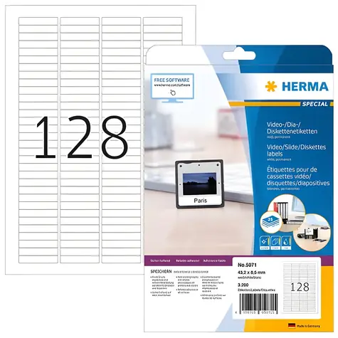 Herma Dia-Etikety A4 43,2x8,5 mm / Etikety / Papír matný / bílá / 3200 ks