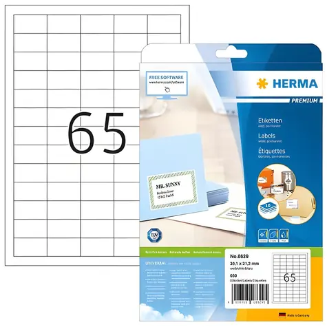 HERMA Etikety 38,1x21,2 mm bílé / Etikety / Papír / Laser/Inkjet / 650 ks / 10 listů A4