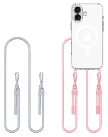 Tech-Protect FlexAir Chain MagSafe šedá/růžová / Kryt / Apple iPhone 16 / se šňůrkou