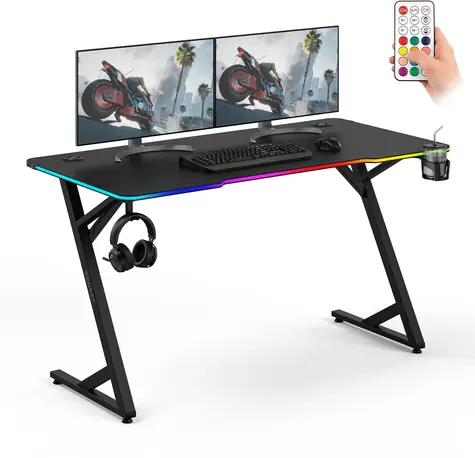 SENSE7 VOLT RGB černá / Herní stůl / 140 x 70 cm / RGB podsvícení