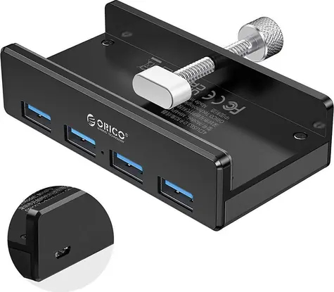 Orico USB Hub 4x USB-A přišroubovatelný černá / USB Hub / 4x USB-A 3.0 / hliníkové tělo / šroubové uchycení