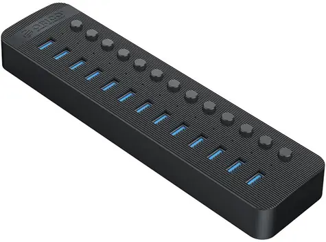 Orico USB Hub 13x USB-A s vypínači černá / USB Hub / 13x USB-A 3.0 / vypínač u každého portu / napájení 60W