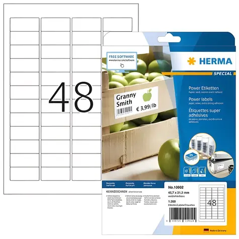 HERMA Etikety extrémně přilnavé 45,7x21,2 mm / Etikety / A4 / bílé / 1200 ks / 25 listů
