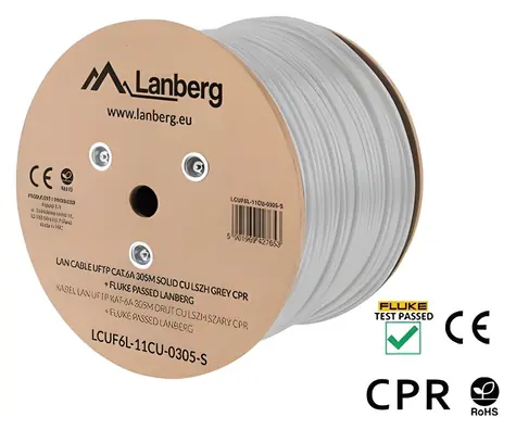 Lanberg Instalační kabel Cat6A U/FTP šedá / Instalační kabel / 305 m / CU / LSZH / CPR / Fluke Passed
