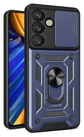 Hurtel Hybrid Armor Camshield modrá / Ochranný kryt pro Samsung Galaxy S25 / kryt fotoaparátu / kovový kroužek