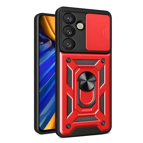 Hurtel Hybrid Armor Camshield červená / Zadní kryt / s krytem kamery / s kovovým kroužkem / pro Samsung Galaxy S25