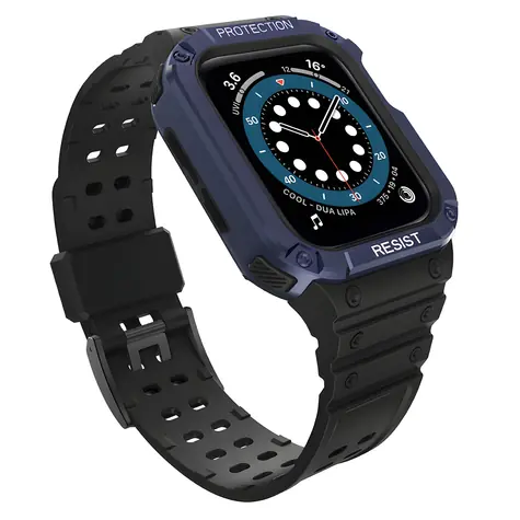 Hurtel Armor Case černá, modrý řemínek / Pouzdro s řemínkem / odolné / pro Apple Watch 42/44/45 mm
