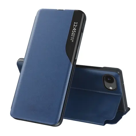 Hurtel Eco Leather View Case pro Apple iPhone 16e a 17e modrá / Flipové pouzdro / Stojánek / Eko kůže