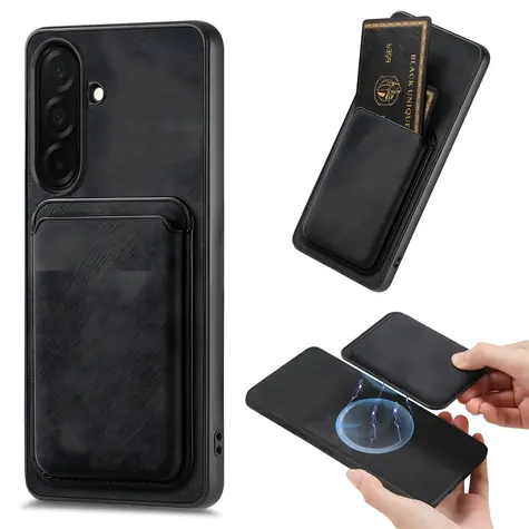Hurtel Pouzdro pro Samsung Galaxy S26 černé / Pouzdro / Odnímatelná peněženka na karty / MagSafe / syntetická kůže
