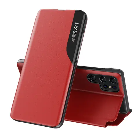 Hurtel Eco Leather View Case Samsung Galaxy S25 Ultra červená / Pouzdro-knížka / umělá kůže, stojánek