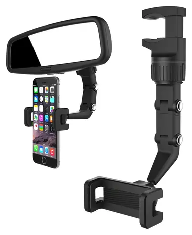 Hurtel nastavitelný držák telefonu na zpětné zrcátko auta černá / Držák do auta / Univerzální