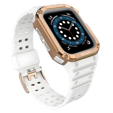 Hurtel Armor Case bílá, růžovozlatý řemínek / Pouzdro s řemínkem / odolné / pro Apple Watch 38/40/41 mm
