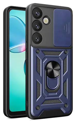 Hurtel Hybrid Armor Camshield modrá / Ochranný kryt pro Samsung Galaxy S25+ / kryt fotoaparátu / kovový kroužek