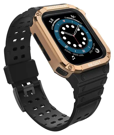 Hurtel Armor Case černá, růžovozlatý řemínek / Pouzdro s řemínkem / odolné / pro Apple Watch 38/40/41 mm