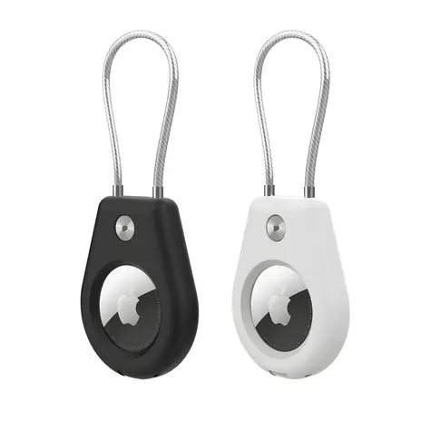 Hurtel Pouzdro na Apple AirTag s ocelovým kabelem černo-bílé / Pouzdro / Ocelové lanko / 2 ks