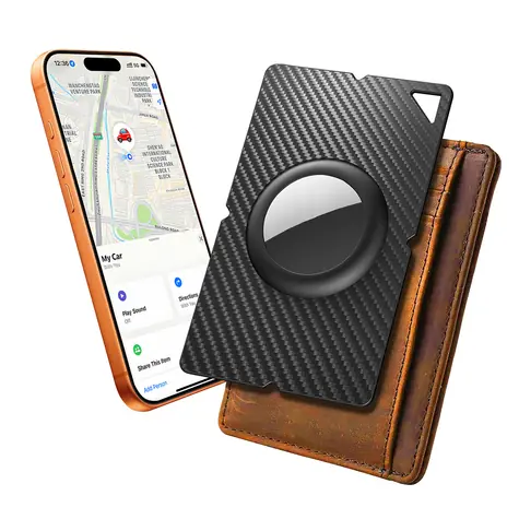 Hurtel AirTag Wallet Card peněženka s karbonovým vzorem černá / Peněženka na karty / kapsa na AirTag / karbonový vzor