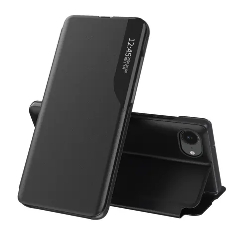 Hurtel Eco Leather View Case černá / Pouzdro se stojánkem / Apple iPhone 16e, 17e