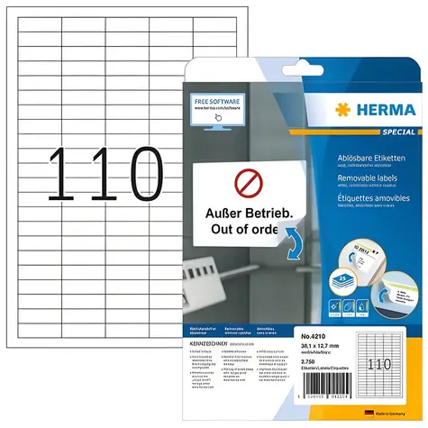 HERMA Univerzální etikety 38,1x12,7 mm / bílé, snímatelné / 25 listů / 2750 ks