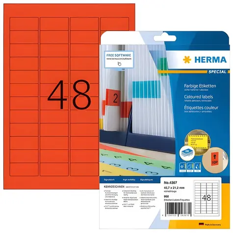 Herma Etikety A4 červená 45,7x21,2 mm / Etikety / papír matný / snímatelné / 960 ks