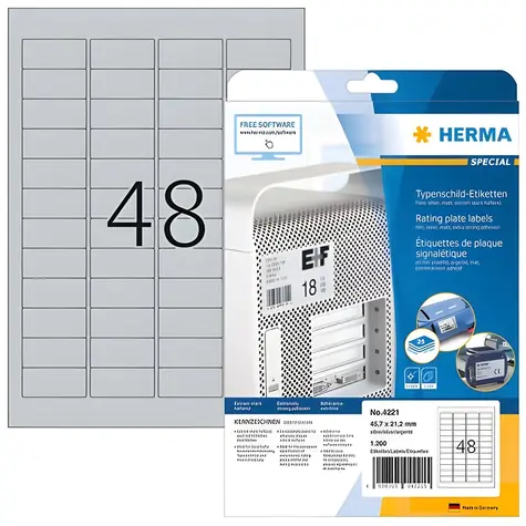 Herma výrobní štítky A4 45,7x21,2 mm stříbrné / Etikety / Fólie / 1200 ks / Trvale lepicí / Voděodolné