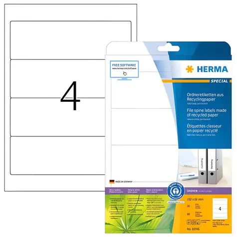 Herma etikety na pořadače Recycling A4 / Etikety na pořadače / 192x61 mm / 20 listů / 80 ks
