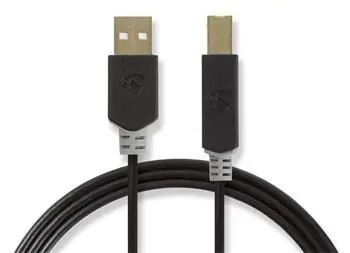 Nedis USB 2.0 kabel antracit / Kabel USB / USB-A - USB-B / 480 Mbps / 2 m / pozlacené konektory