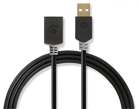 Nedis USB 2.0 prodlužovací kabel antracitová / USB-A (M) - USB-A (F) / 480 Mbps / krytý konektor / 2 m