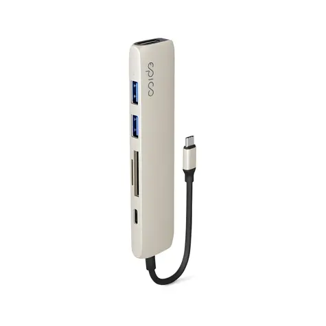 Epico 6v1 Aluminium Hub hvězdně bílá / USB Hub / 100W USB-C PD / 2x USB-A / HDMI 8K/30Hz / SD/microSD