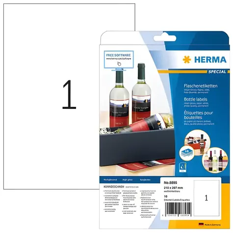 Herma etikety A4 bílé / Etikety / 210x297 mm / Lesklé / Inkjet / 10 ks