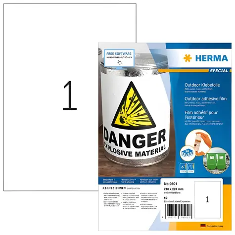 HERMA Outdoor etiketa A4 bílá / Etiketa / voděodolné / matné / 210x297 mm / 50 ks