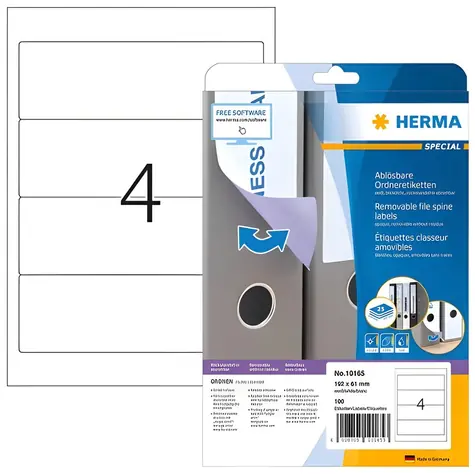 Herma Etikety na hřbet pořadače 192x61 mm bílá / Etikety / Odnímatelné / A4 / 100 ks