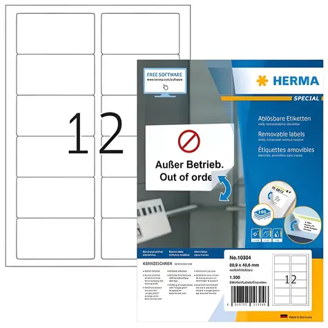 HERMA Tiskové etikety A4 bílé 88,9x46,6 mm / Etikety / papír / snímatelné / 1200 ks