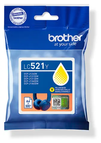 Brother LC521Y Yellow / Inkoustová cartridge / DCP-J1260W, DCP-J1310DW, DCP-J1313DW, DCP-J1360DW, DCP-J1460DW