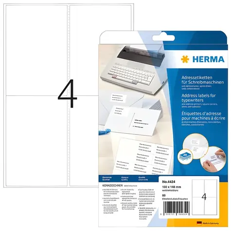 HERMA Adresní etikety 102x148 mm zaoblený roh / Etikety / papír / bílá / matné / 80 ks / 20 listů