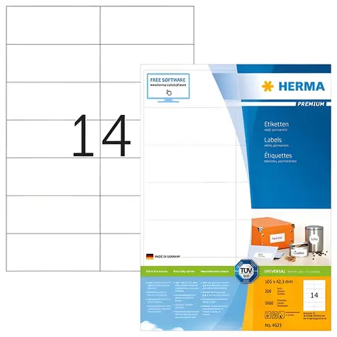HERMA Etikety Premium 105x42,3 mm / Etikety / papír matný / bílá / 2800 ks