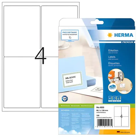 HERMA Adresní etikety Premium 99,1x139 mm bílé / Etikety / A4 / papír / 100 ks / 25 listů