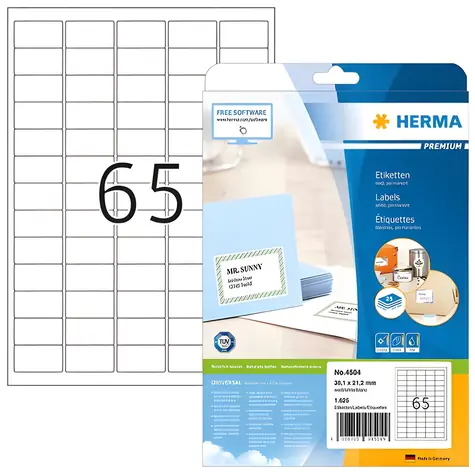 HERMA Adresní etikety Premium 38,1x21,2 mm bílé / Etikety / A4 / papír / 1625 ks / 25 listů