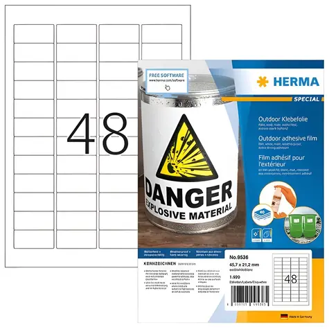 Herma etikety A4 Outdoor 45,7x21,2mm bílé / Etikety / Polyetylen / voděodolné / 1920 ks