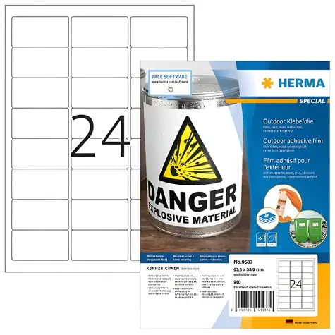 HERMA Outdoor etikety A4 bílé / Etikety / voděodolné / matné / 63,5x33,9 mm / 960 ks