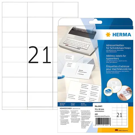 HERMA Adresní etikety 70x42 mm bílé / Etikety / papír / hrotité rohy / 420 ks