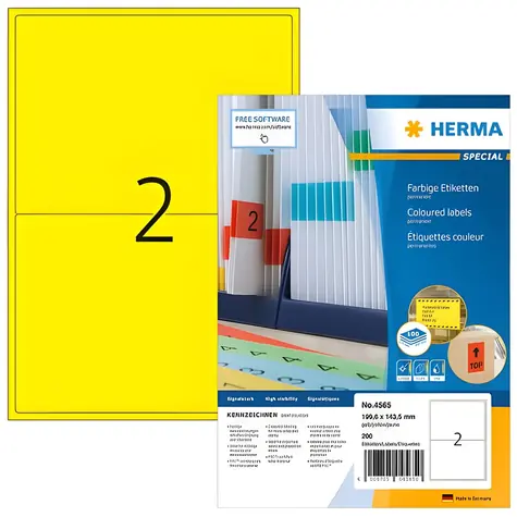 Herma Etikety A4 žlutá / Etikety / papír matný / 199,6x143,5 mm / 1400 ks